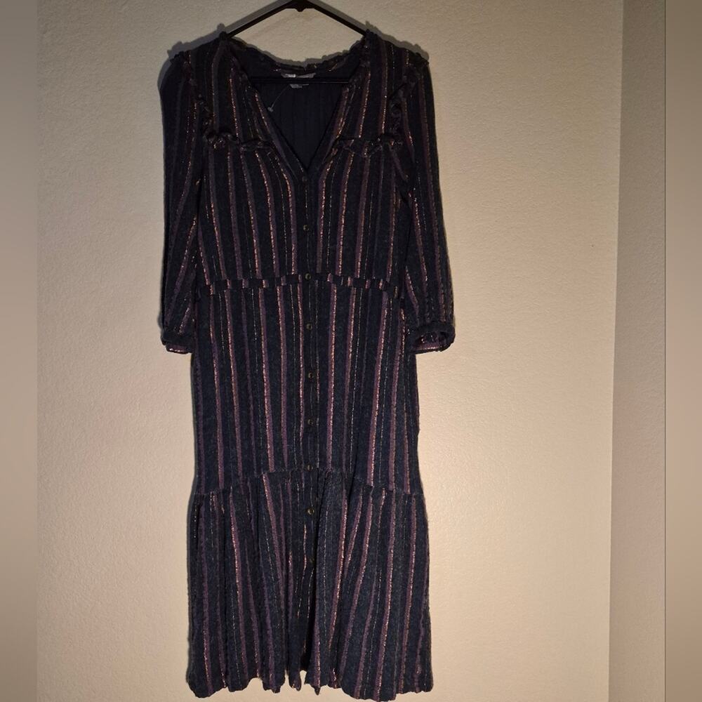 Anthropologie Wool Blend Midnight Ruffled Midi Dress - Picture 3 of 11